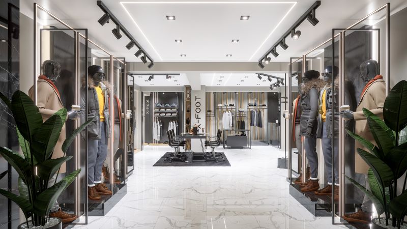 X-FOOT Erkek Giyim Mağaza Dekorasyonu ve Raf Sistemleri Tasarımları